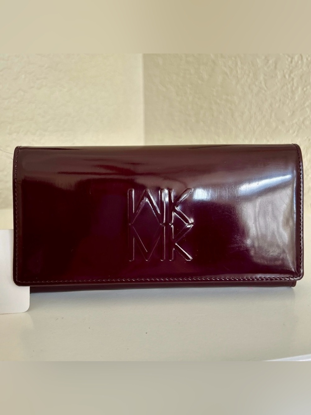 Michel Klein Paris Burgundy Patent Leather Long Wallet Clutch MK